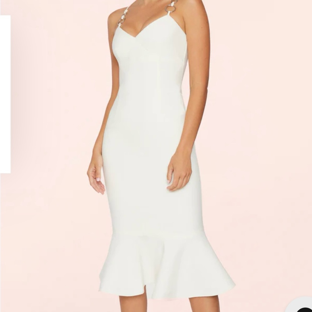 $298 Likely Women's Ivory Hirsch Chain Link Strap Mermaid Midi Dress Size 4